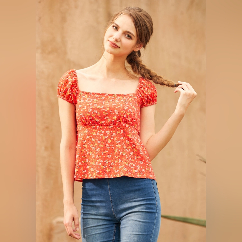 NWT Modcloth Floral Empire Puff Sleeve Top Plus Size 2x